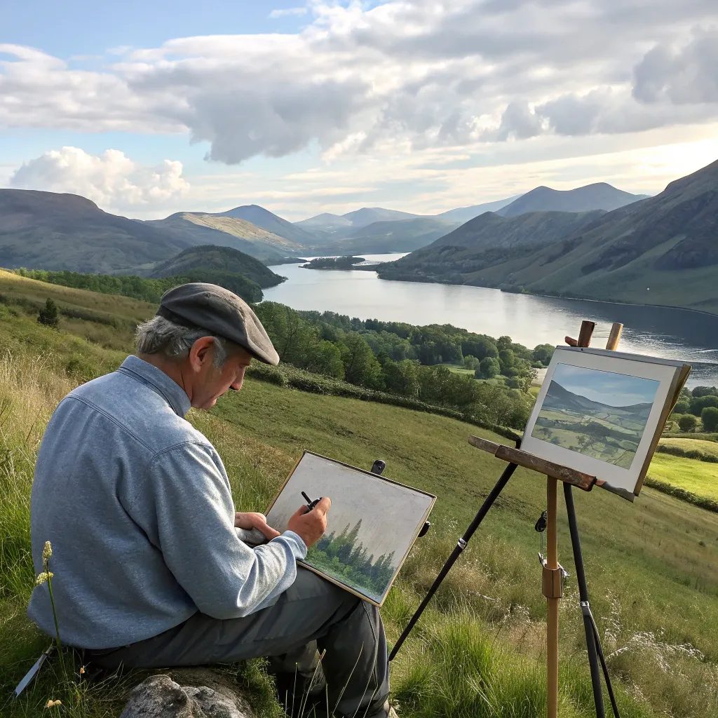 Artist drawing a landscape